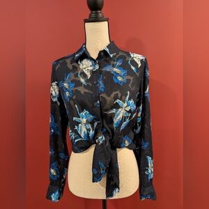 Banana Republic Black and Blue Floral Blouse